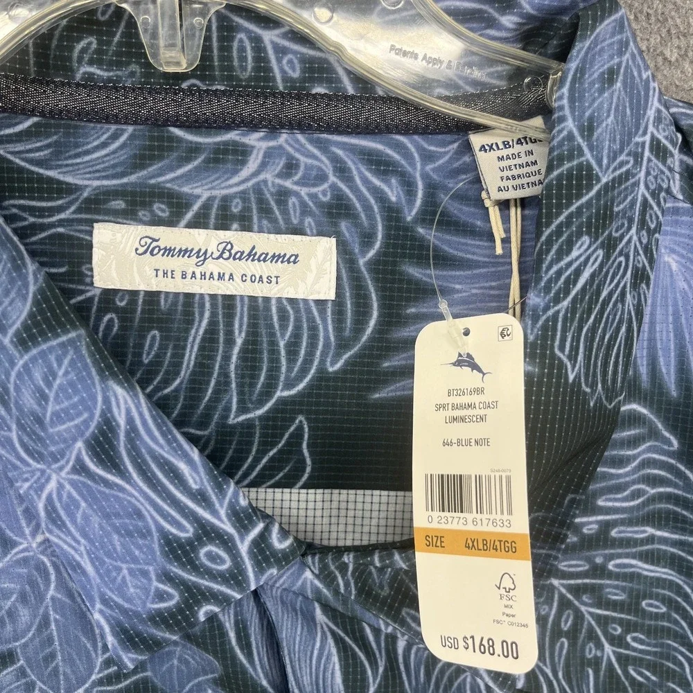 TOMMY BAHAMA Mens 4XLB 4XL BIG CORE SPORT STRETCH HAWAIIAN SHIRT COAST BLUE NOTE